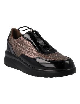 Zapato Cuña Flex Pies 2513N Charol Negro y Bronce