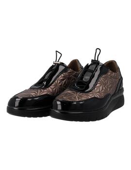 Zapato Cuña Flex Pies 2513N Charol Negro y Bronce